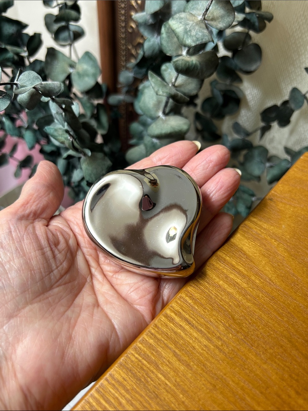 Vintage heart shaped compact mirror and Silvertone